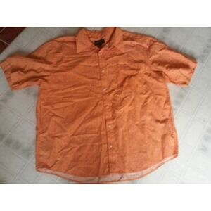 Eddie Bauer Orange Print Linen Blend Button Down Collar Shirt Mens Sz XL Aloha